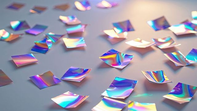 Holographic foil squares with rainbow reflections