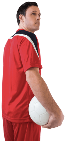 Transparent football player holding ball in red kit