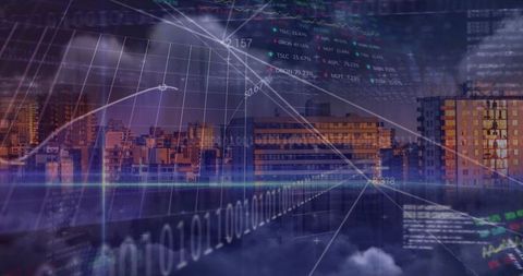 Digital Binary Code and Financial Data Over Cityscape - Download Free Stock Images Pikwizard.com