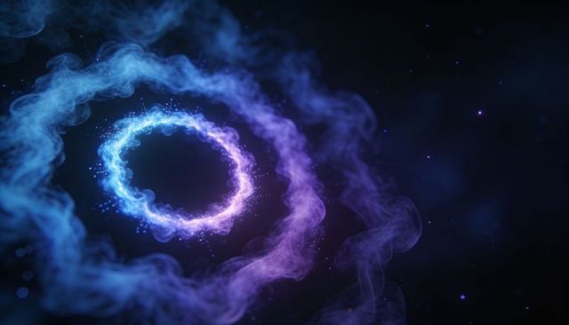 Pulsing Cyan-Violet Energy Vortex Ring Emitting Sparks and Nebula Halo