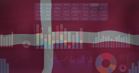 Financial Data Visualization Overlaid on Denmark Flag