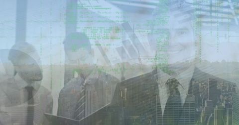 Business Professionals with Digital Code Overlay in Urban Setting - Download Free Stock Images Pikwizard.com