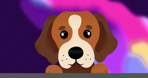 Digital Illustration of Cute Brown Dog on Vibrant Abstract Background