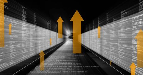 Data Streams and Rising Arrows Symbolizing Advancement and Growth