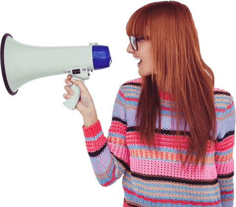 Cheerful hipster woman expressing with transparent background