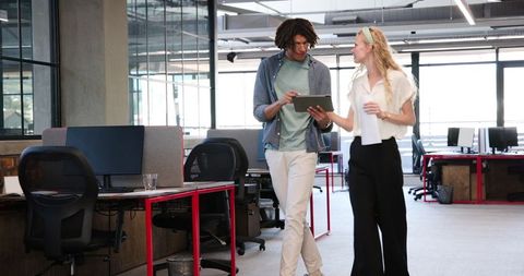 Young professionals collaborating in contemporary office space