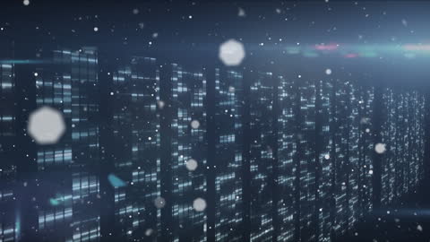 Futuristic Data Stream with Digital Snowflakes
