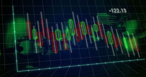Futuristic 3d candlestick chart with red and green bars