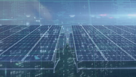 Digital Animation of Data Processing with Solar Panels and Wind Turbines