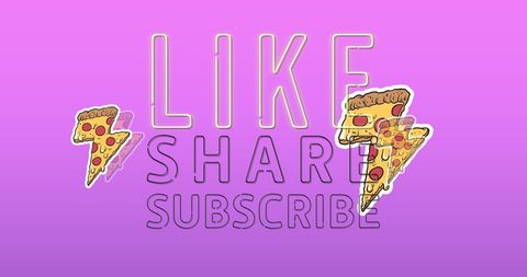 Neon Like Share Subscribe with Pizza Icons on Purple Background - Download Free Stock Images Pikwizard.com