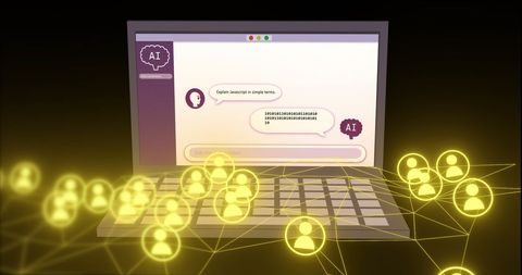 ai chatbot explaining javascript to connected network users - Download Free Stock Images Pikwizard.com