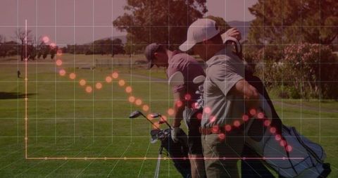 Golf Business Crisis Concept: Players Walking with Graph Overlay