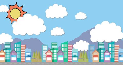 Vibrant Cityscape Illustration with Colorful Buildings and Nature - Download Free Stock Images Pikwizard.com