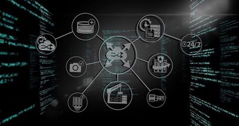 Futuristic Data Network Interface in Dark Cyberspace