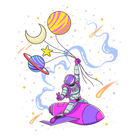 astronaut riding rocket with celestial balloons on transparent background - Download Free Stock Videos Pikwizard.com