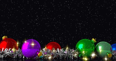 Vibrant Christmas Ornaments with Falling Snowflakes - Download Free Stock Images Pikwizard.com