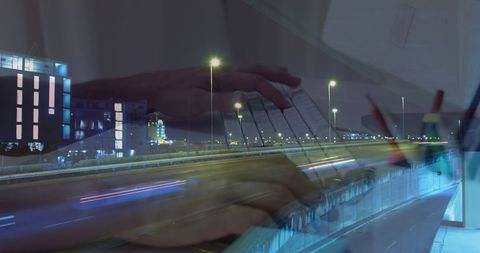 Hands Typing on Laptop with Blurred Night Traffic Overlay - Download Free Stock Images Pikwizard.com