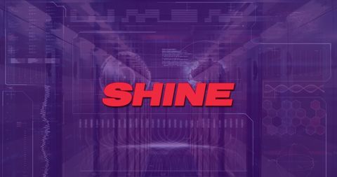 Red shine text over futuristic digital graphics background