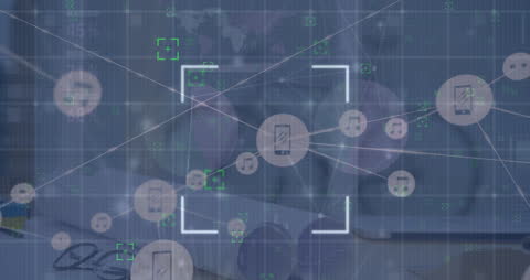 Abstract Digital Connections Overlaid on Server Infrastructure