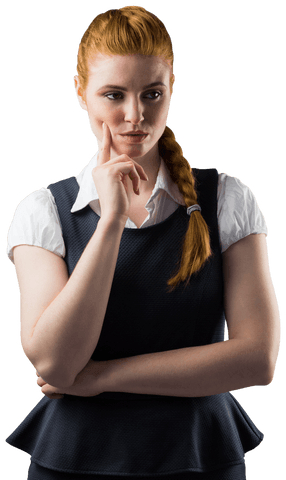 Thoughtful Caucasian Female Student on Transparent Background