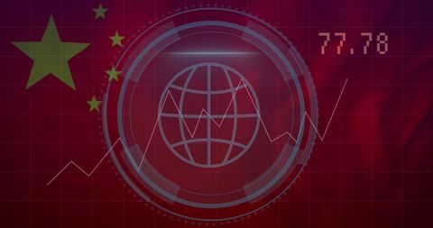 Cybersecurity and financial data with chinese flag elements