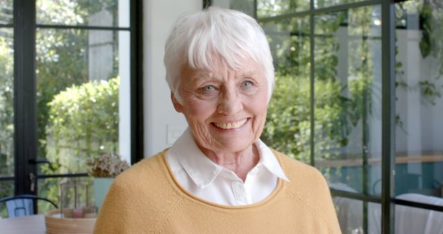 Smiling Elderly Woman in Natural Light Home Interior - Download Free Stock Images Pikwizard.com