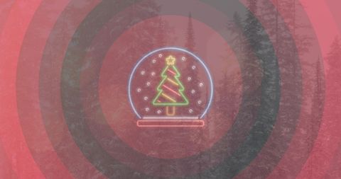 Neon Christmas Tree in Snowy Winter Forest Scene