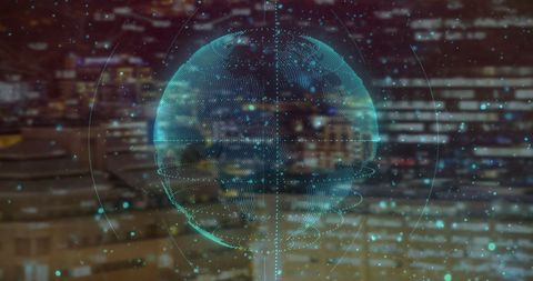 Digitized Globe Overlay on Urban Cityscape Symbolizing Global Connectivity - Download Free Stock Images Pikwizard.com