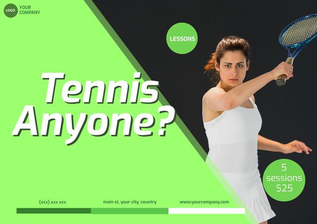 Female Tennis Player Promoting Lessons with Competitive Spirit - Download Free Stock Templates Pikwizard.com