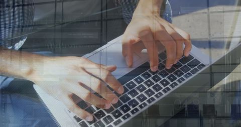 Caucasian Businessman Typing on Laptop with Digital Overlay - Download Free Stock Images Pikwizard.com