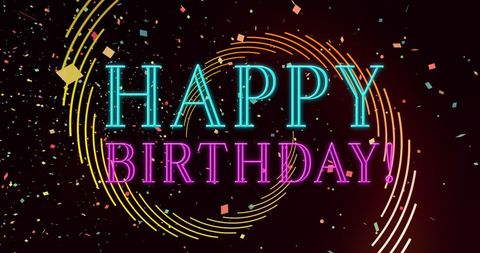 Vibrant Happy Birthday Text with Retro Neon Lights - Download Free Stock Images Pikwizard.com