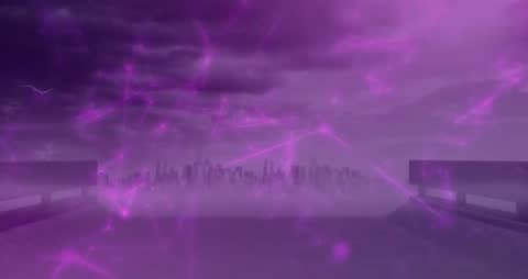 Futuristic Purple Network in Moody Skyline Atmosphere