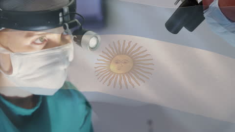 Surgeon in Action Overlaid with Argentine Flag