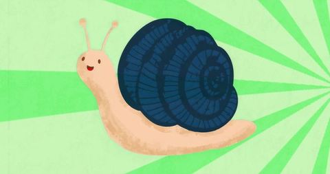 Whimsical snail art on vibrant green background