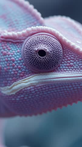 Chameleon Eye Adjusting Pupil in Macro Vertical Video Showing Textured Bead-Like Scales