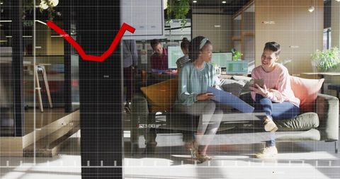 Business Collaboration with Financial Data Overlay in Modern Office