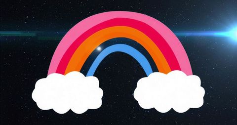 Whimsical Cartoon Rainbow in Cosmic Starfield Setting