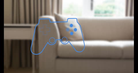 Blurred Interior with Digital Gamepad Overlay in Virtual Space