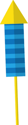 Transparent firework rocket with blue stripes and yellow cone