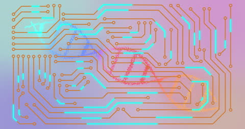 DNA Strand Intersecting with Circuit Board Overlay
