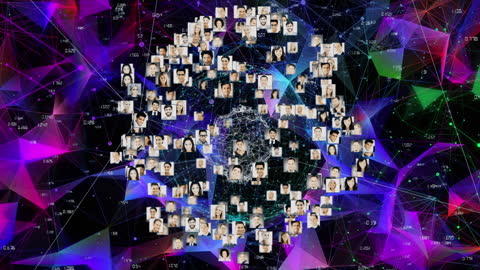 Global Network of Faces with Digital Connections Concept