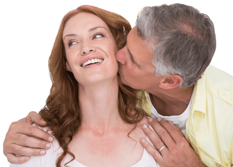 Loving Mature Couple Kissing with Transparent Background