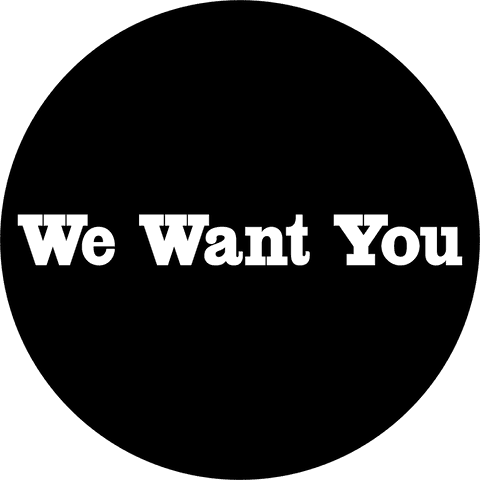 We Want You Text in Black Circle on Transparent Background
