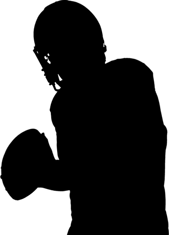 Transparent american football player holding ball energetically