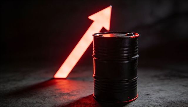 Black Oil Barrel with Neon Red Arrow Signaling Rising Energy Prices and Market Momentum