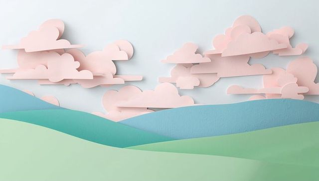 Pastel paper landscape layered hills pink cloud cutouts minimalist paper craft diorama