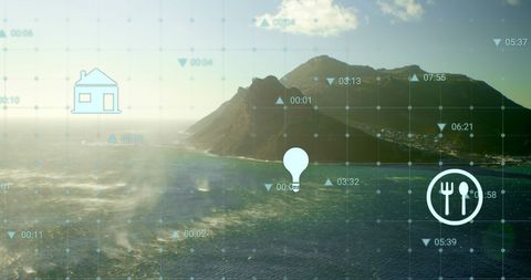 Digital Interface Over Coastal Landscape: Future Technology Concept