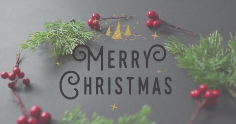 Festive Merry Christmas Design with Pine and Berry Accents