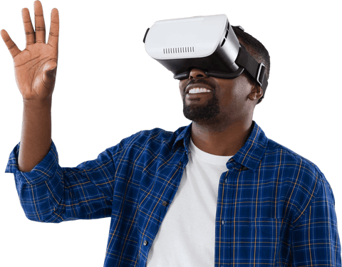 Smiling Man Experiencing Virtual Reality with Transparent Headset - Download Free Stock Videos Pikwizard.com