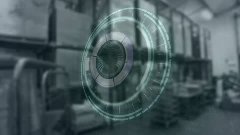 Futuristic Data Processing Interface in Warehouse Environment